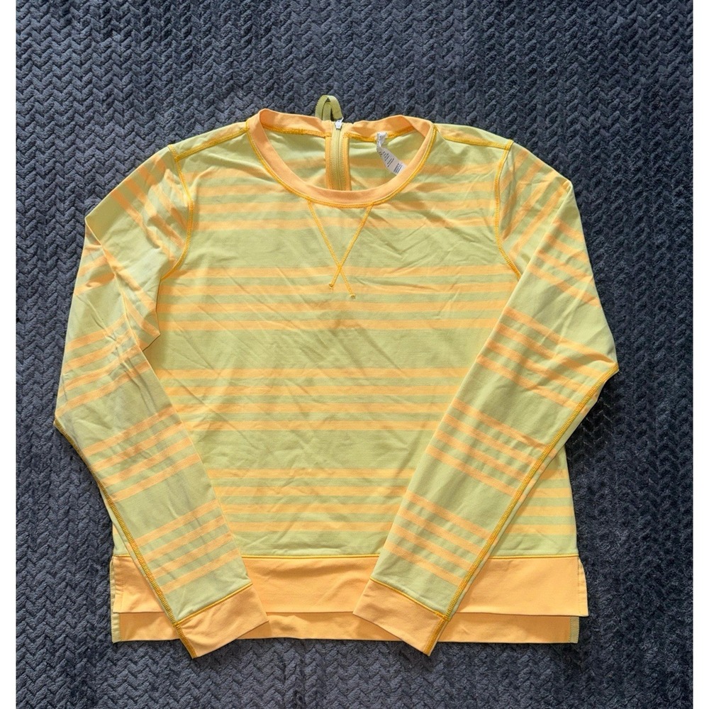 Lululemon Womens Mellow Yellow Striped Run Warm Up Crew Rear Zip Size‎ 10